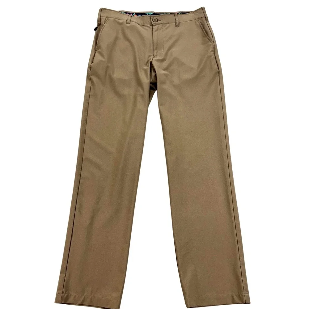 Birdie Bound Pants Mens 32 Beige Golf Khakis Stretch Zip Pocket Casual 32x31